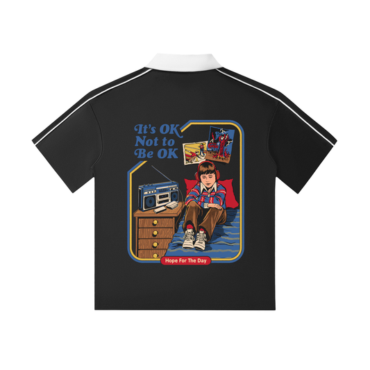 Contrast Collar Short-Sleeve Polo Shirt with Custom Image on back