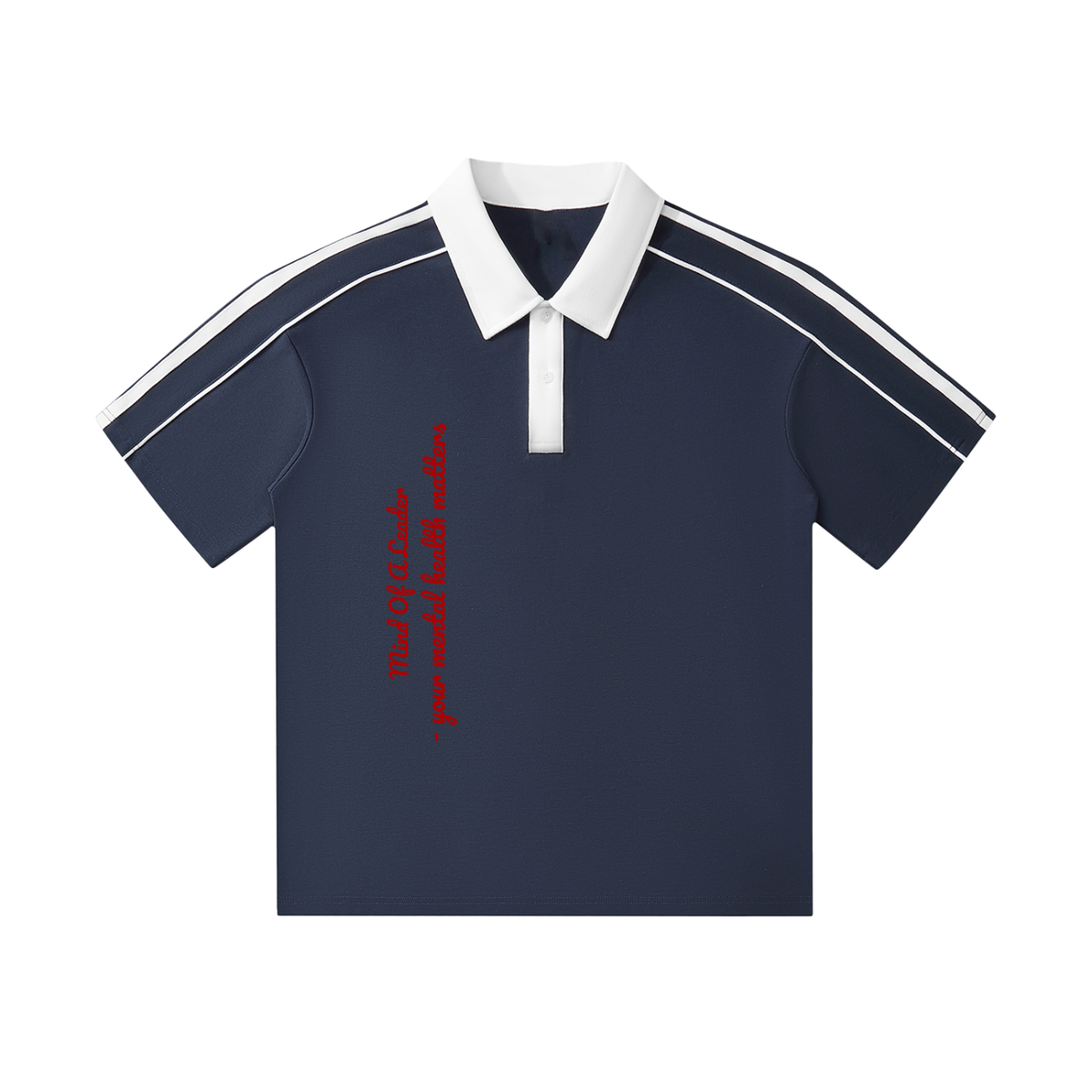 Contrast Collar Short-Sleeve Polo Shirt with the Mental Health Matters down the front