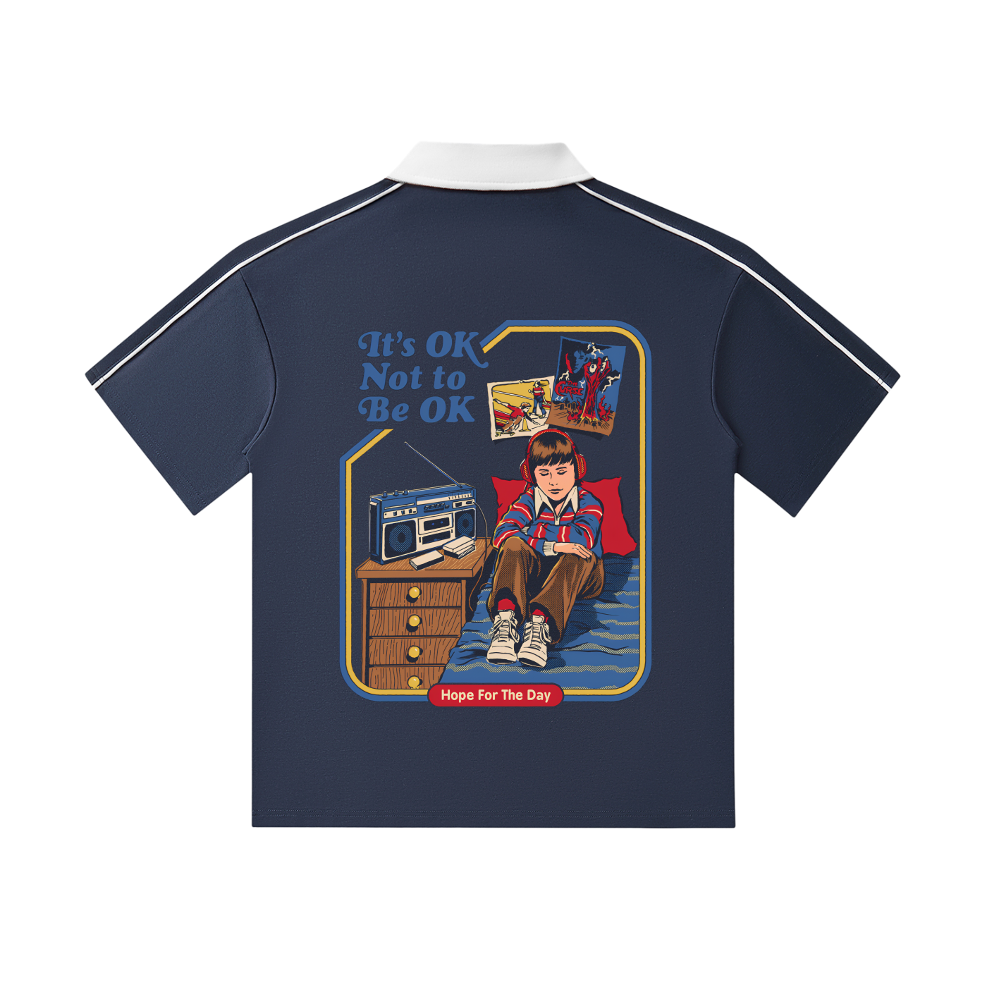 Contrast Collar Short-Sleeve Polo Shirt with Custom Image on back