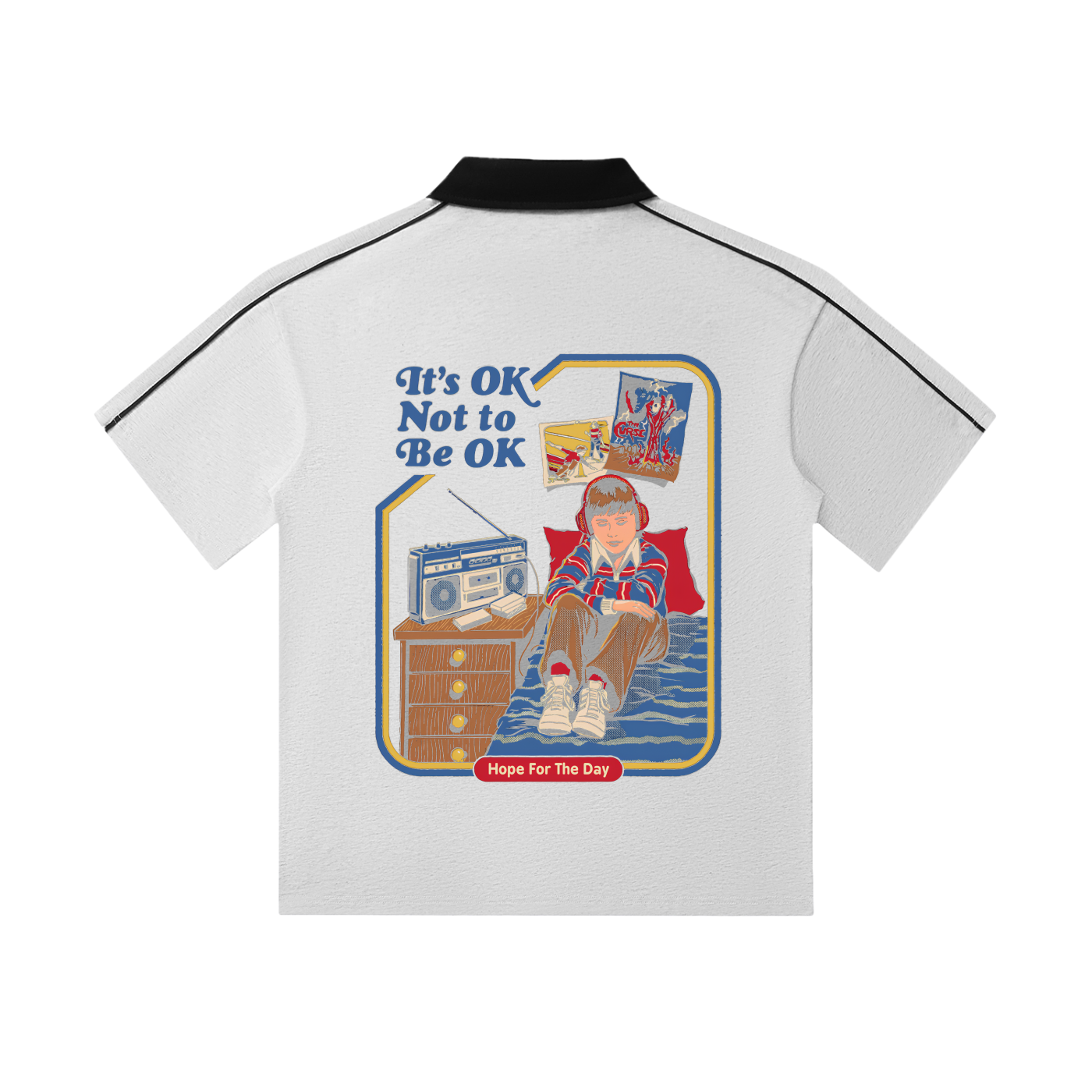 Contrast Collar Short-Sleeve Polo Shirt with Custom Image on back