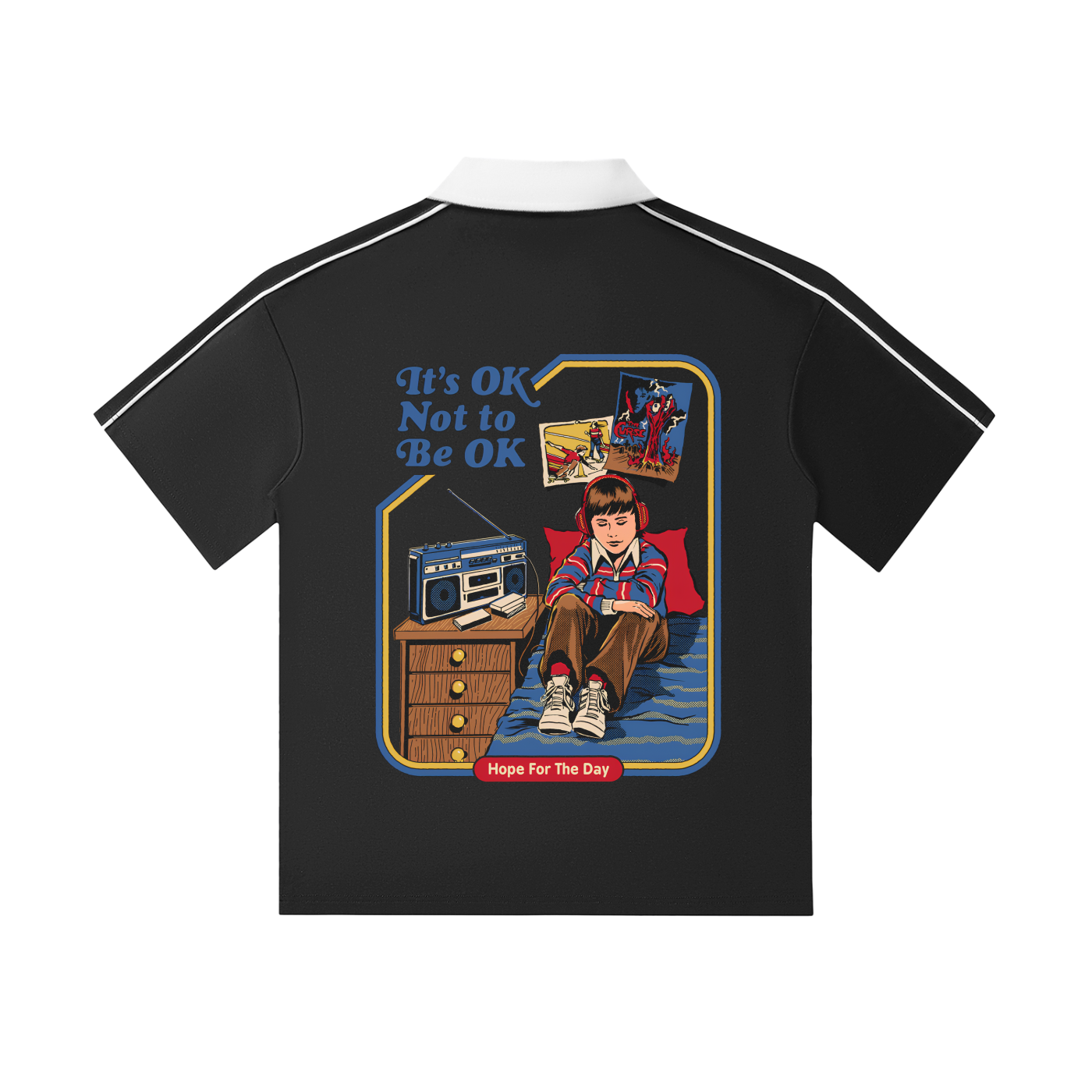 Contrast Collar Short-Sleeve Polo Shirt with Custom Image on back