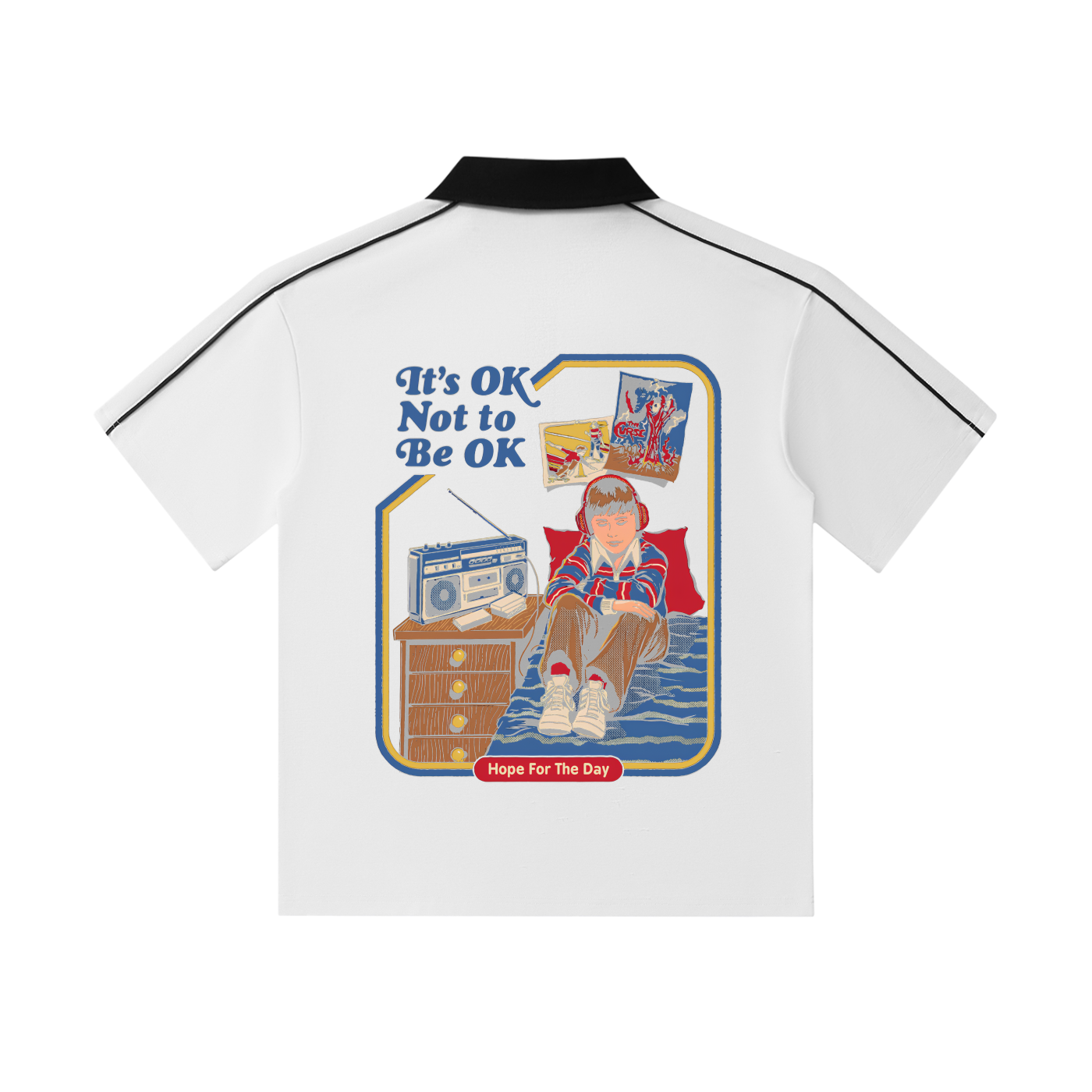 Contrast Collar Short-Sleeve Polo Shirt with Custom Image on back