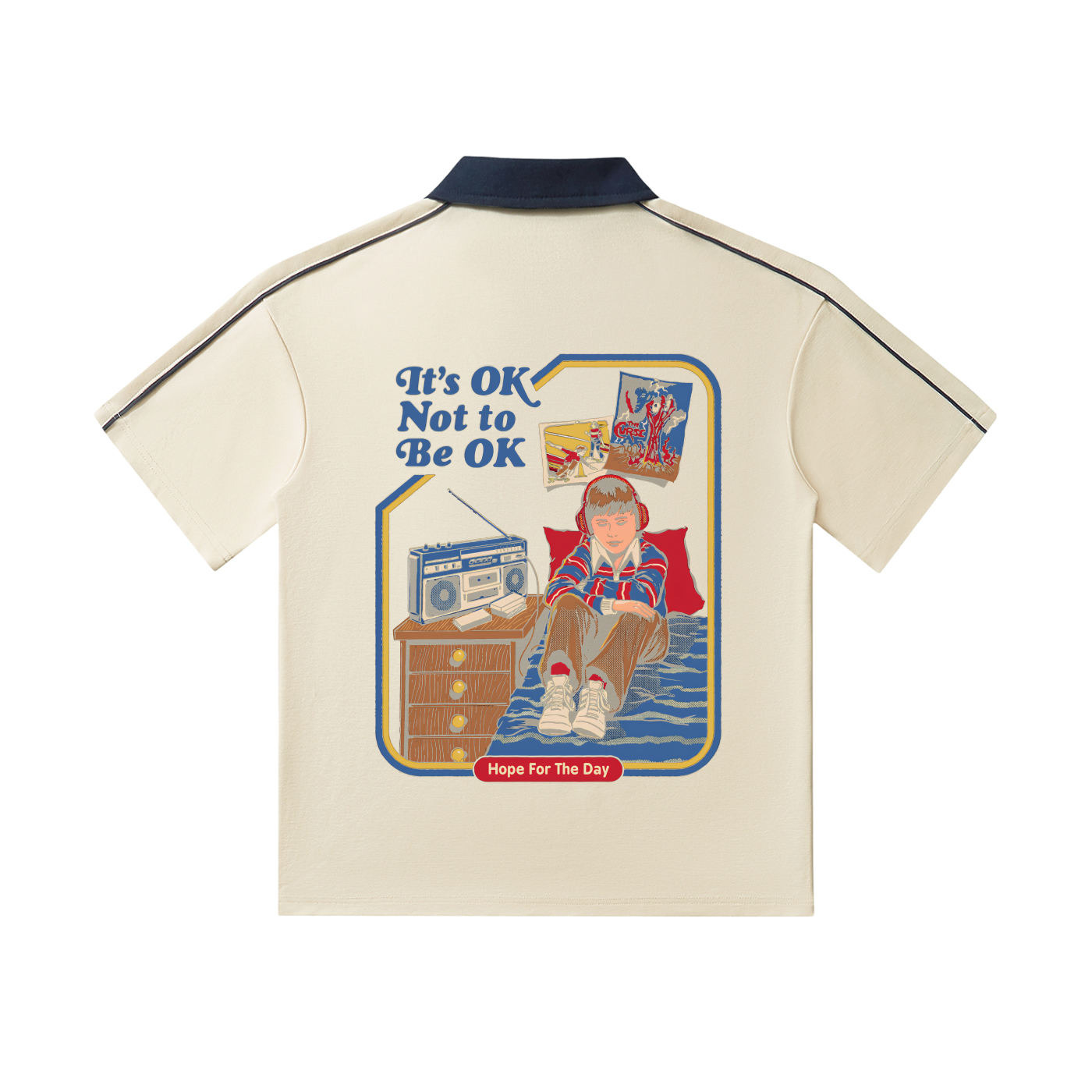 Contrast Collar Short-Sleeve Polo Shirt with Custom Image on back