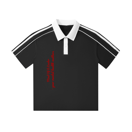 Contrast Collar Short-Sleeve Polo Shirt with the Mental Health Matters down the front