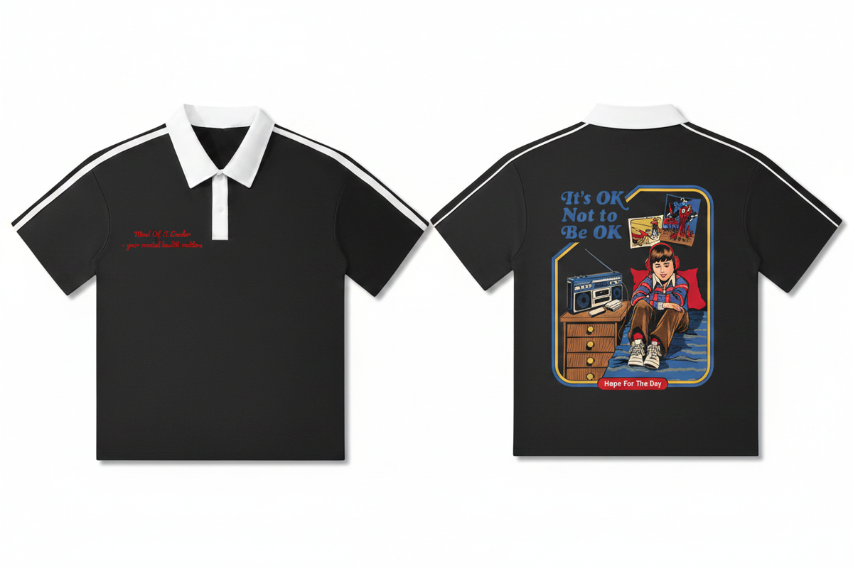 Contrast Collar Short-Sleeve Polo Shirt with Custom Image on back