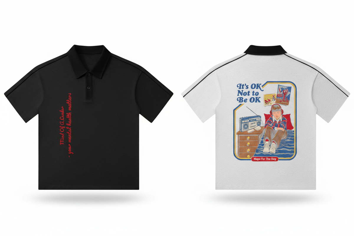 Contrast Collar Short-Sleeve Polo Shirt with Custom Image on back